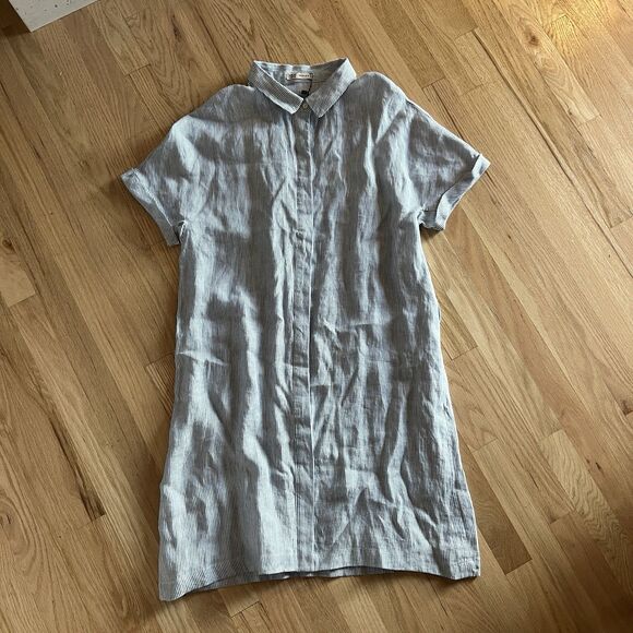 Blue Linen Shirt Dress Midi Tie Waist white striped casual nautical UK 16 NWT - Picture 12 of 12